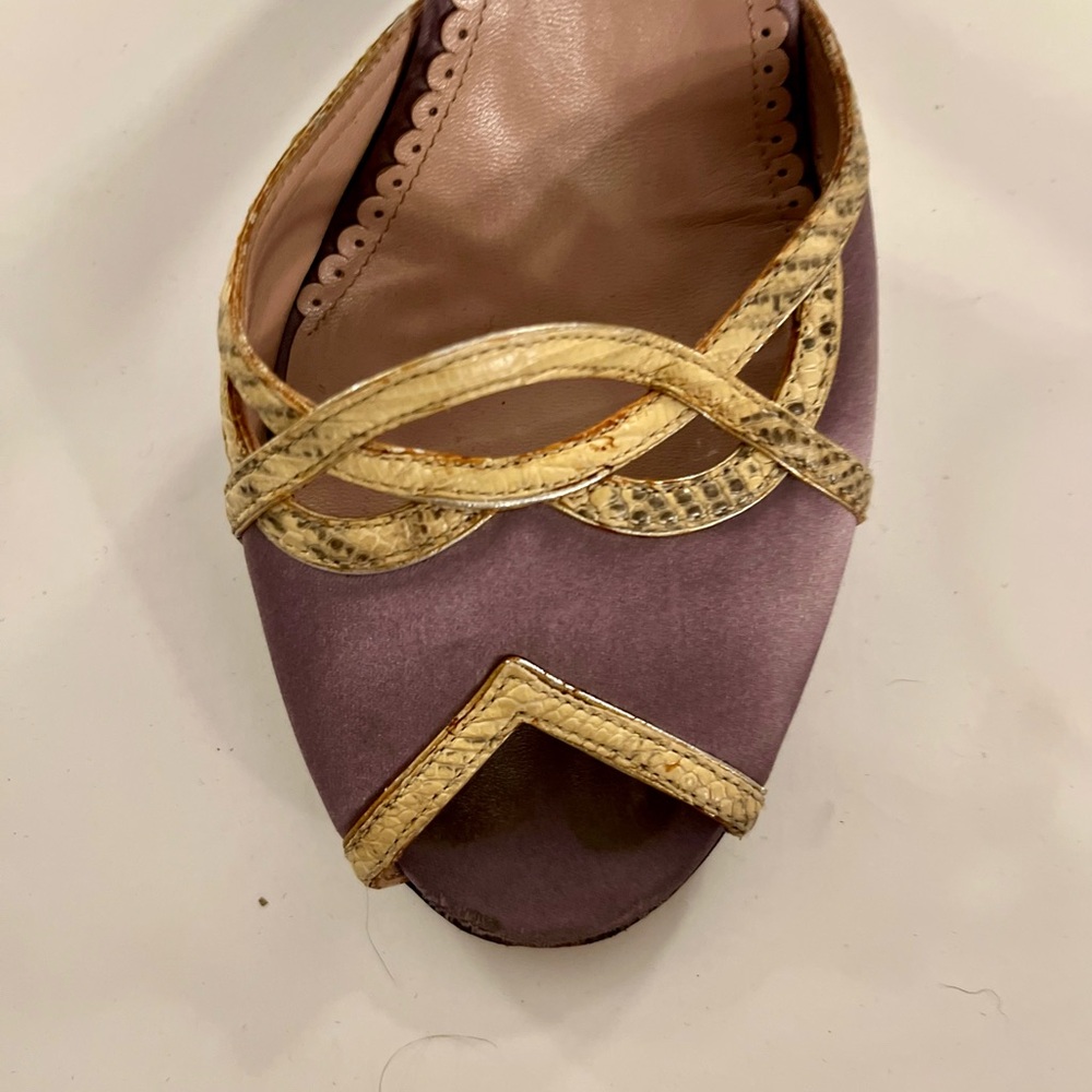 Vintage Prada Satin Peep-toe Dorsey Pumps with Rhinestone Heel - Picture 7 of 10